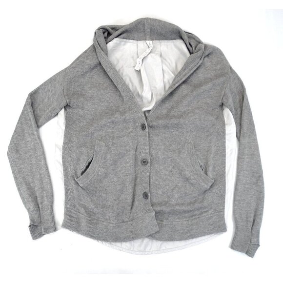 Lululemon Women's Gray Long Sleeve Button Cardigan‎ Size 2 Cashmere Blend Hood - Picture 1 of 5